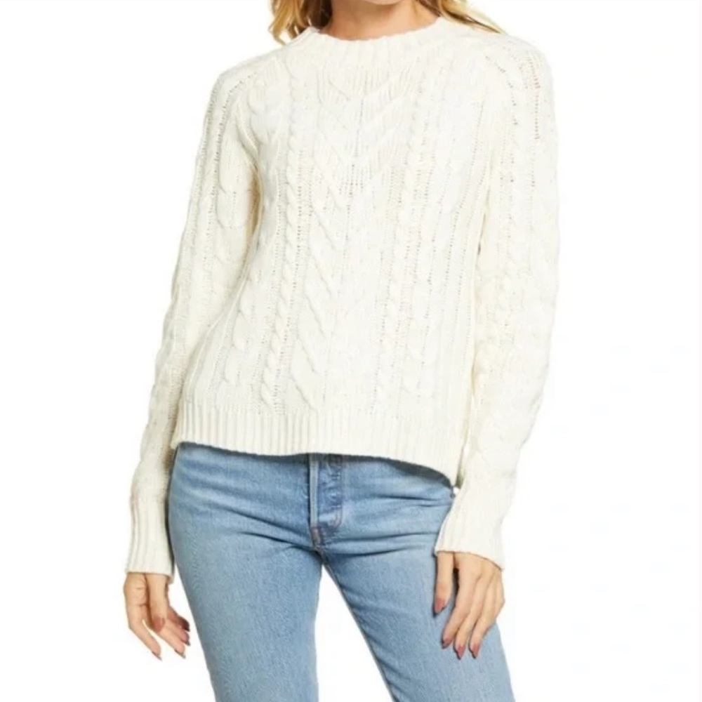 Cotton Emporium Ivory Crewneck Cable Knit Sweater Size XS